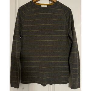 Banana Republic Mens 100% Cotton Crewneck Sweater Gray Mustard Stripe Preppy S